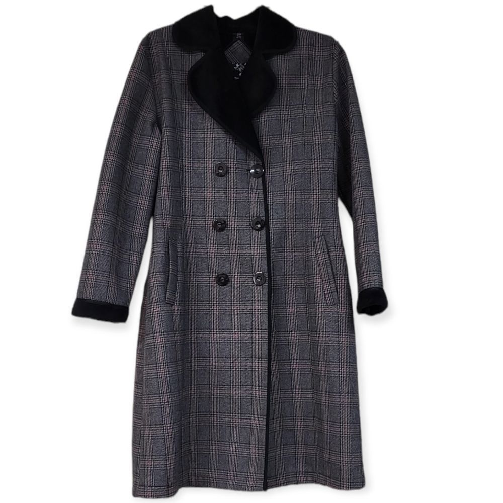 ZARA Plaid Grey/Black/Red Trench Coat w Velvet Lining‎ XXL (45/46)